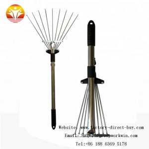 Quality long handle all-steel mini adjustable lawn rake for gardens