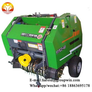 Lawn mower with mini round hay baler machine