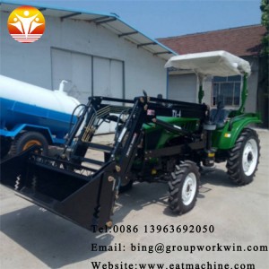 medium farm horsepower tractor, front loader and hoe, powerful engine